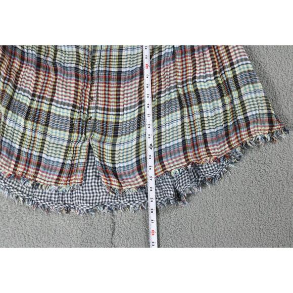 Free People Top Womens Xs Come On Over Plaid Top Button Front Fringe Hem - Picture 5 of 11